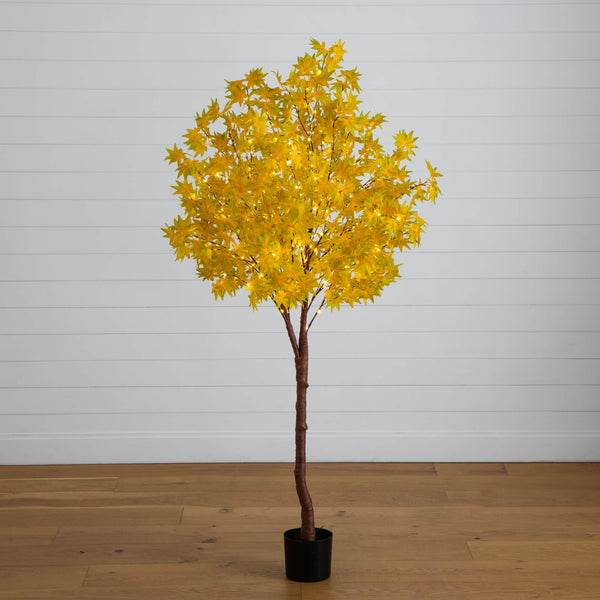 6' Pre-Lit Yellow Autumn Maple Artifical Fall Tree with 350 Warm White LED Lights