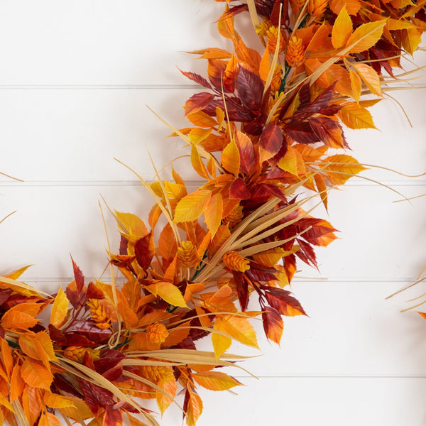 6' UV Resistant Autumn Artificial Fall Foliage Garland (Indoor/Outdoor)