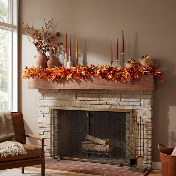 6' UV Resistant Autumn Artificial Fall Foliage Garland (Indoor/Outdoor)