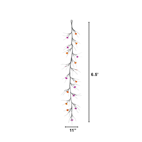 6.5’ Artificial Halloween Twig Garland with 57 Orange and Purple LED Lights