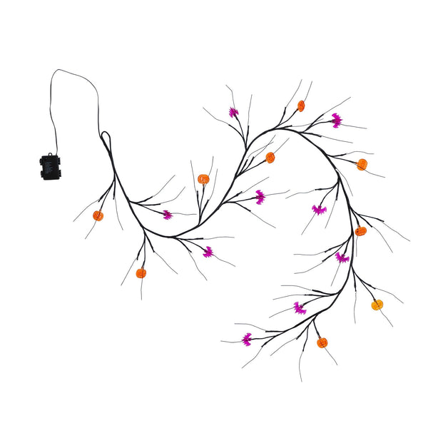 6.5’ Artificial Halloween Twig Garland with 57 Orange and Purple LED Lights