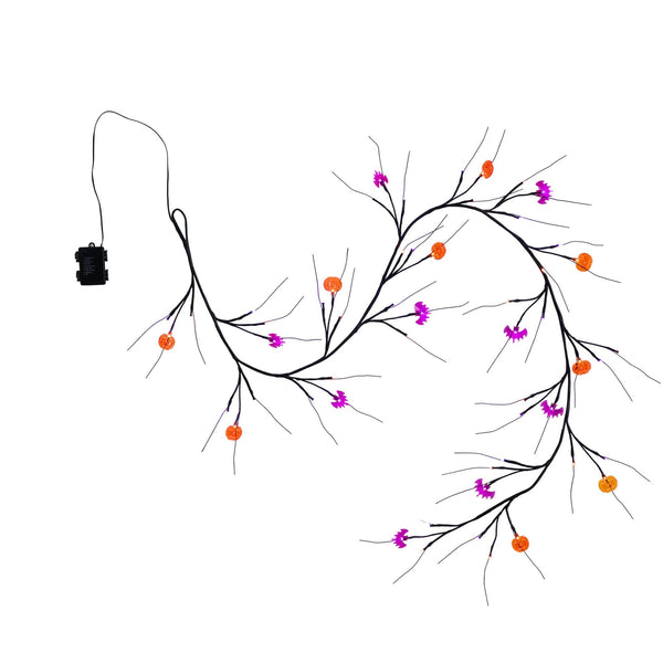 6.5’ Artificial Halloween Twig Garland with 57 Orange and Purple LED Lights