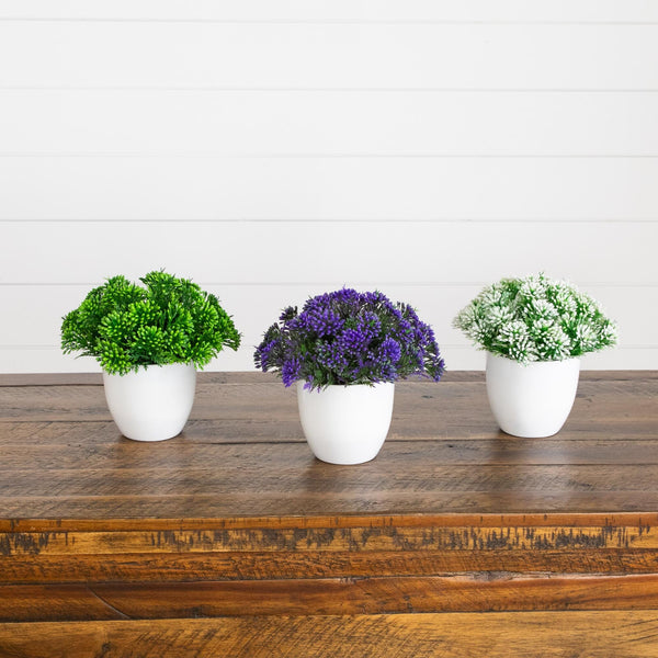6.5” Artificial Mixed Grass Plant in White Planter - Set of 3