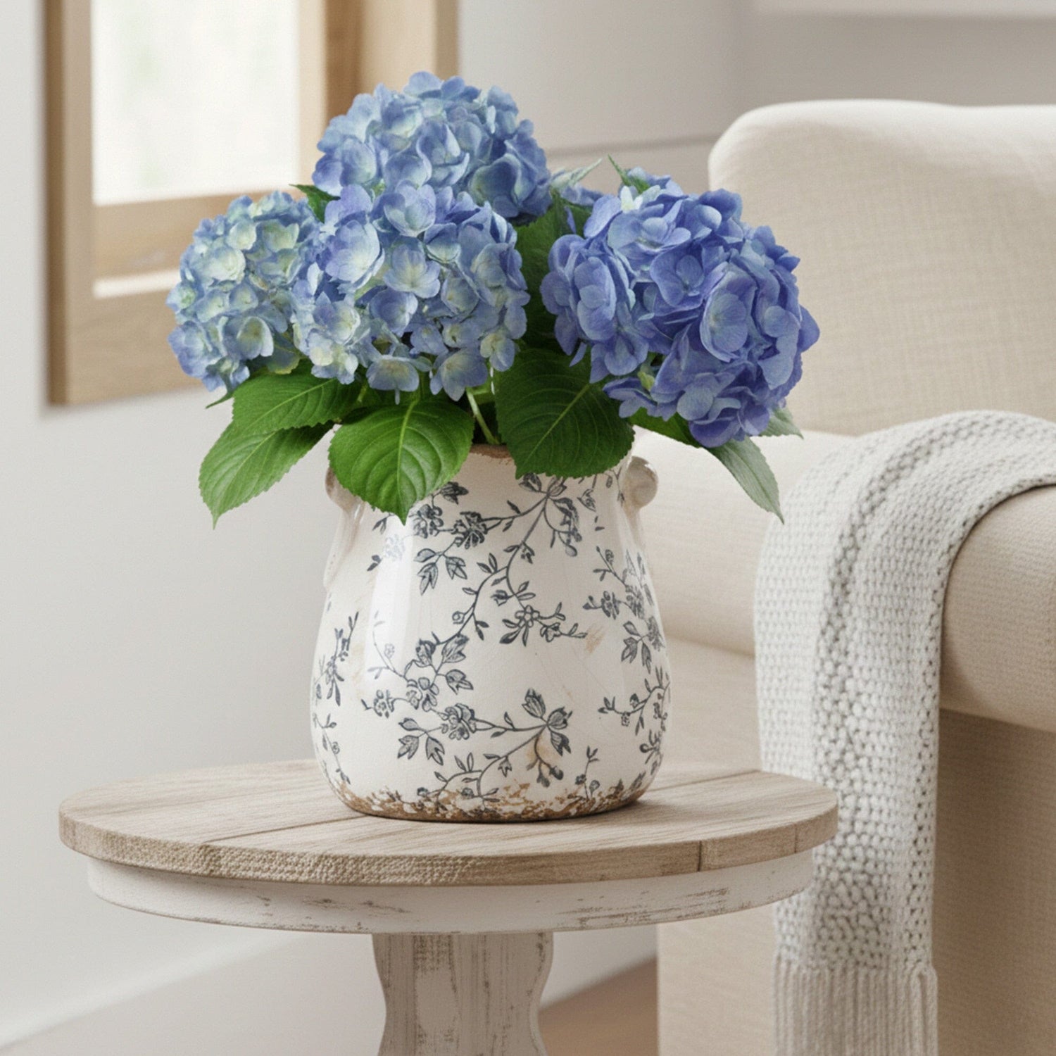 6.5” Floral Tuscan Ceramic Gray Scroll Planter