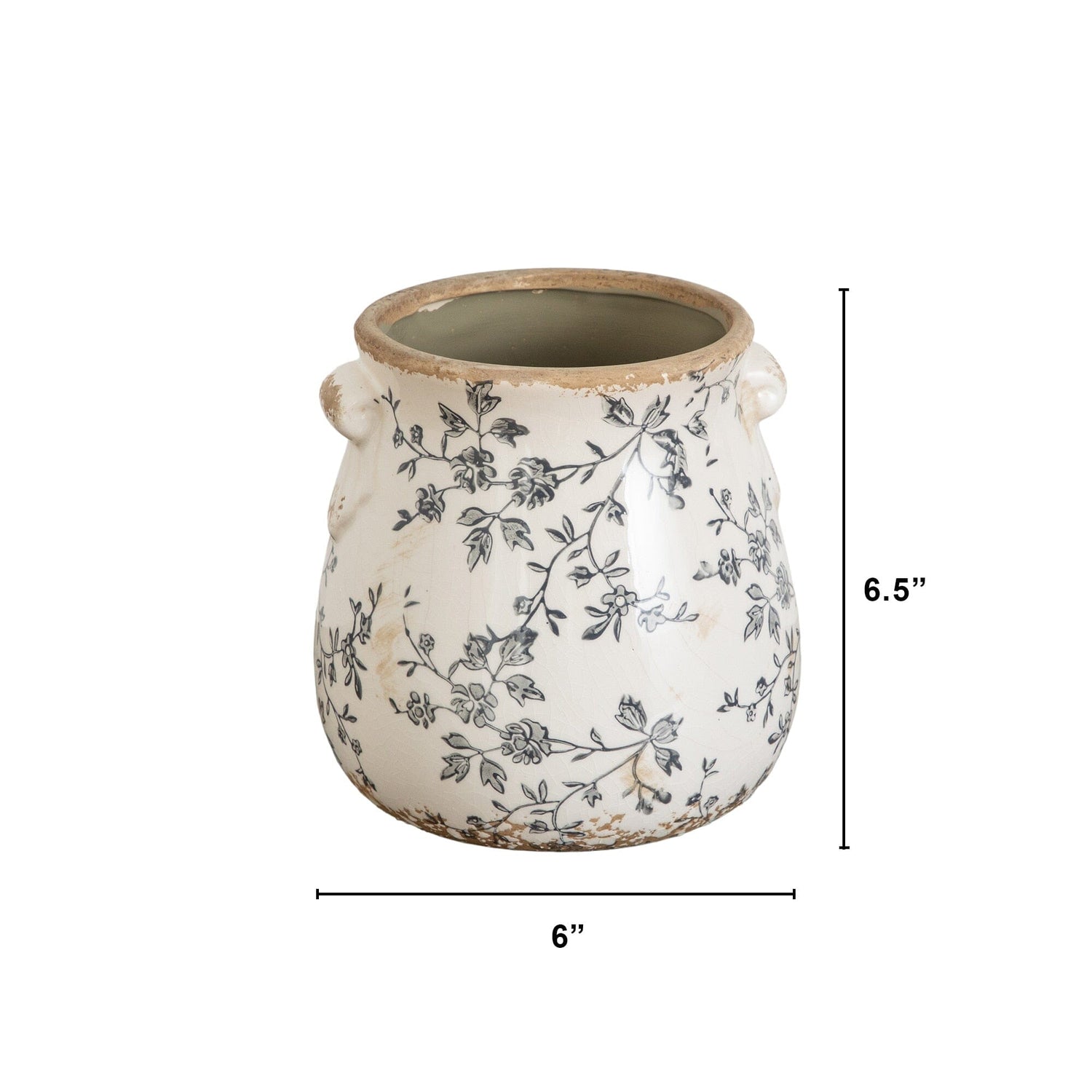 6.5” Floral Tuscan Ceramic Gray Scroll Planter