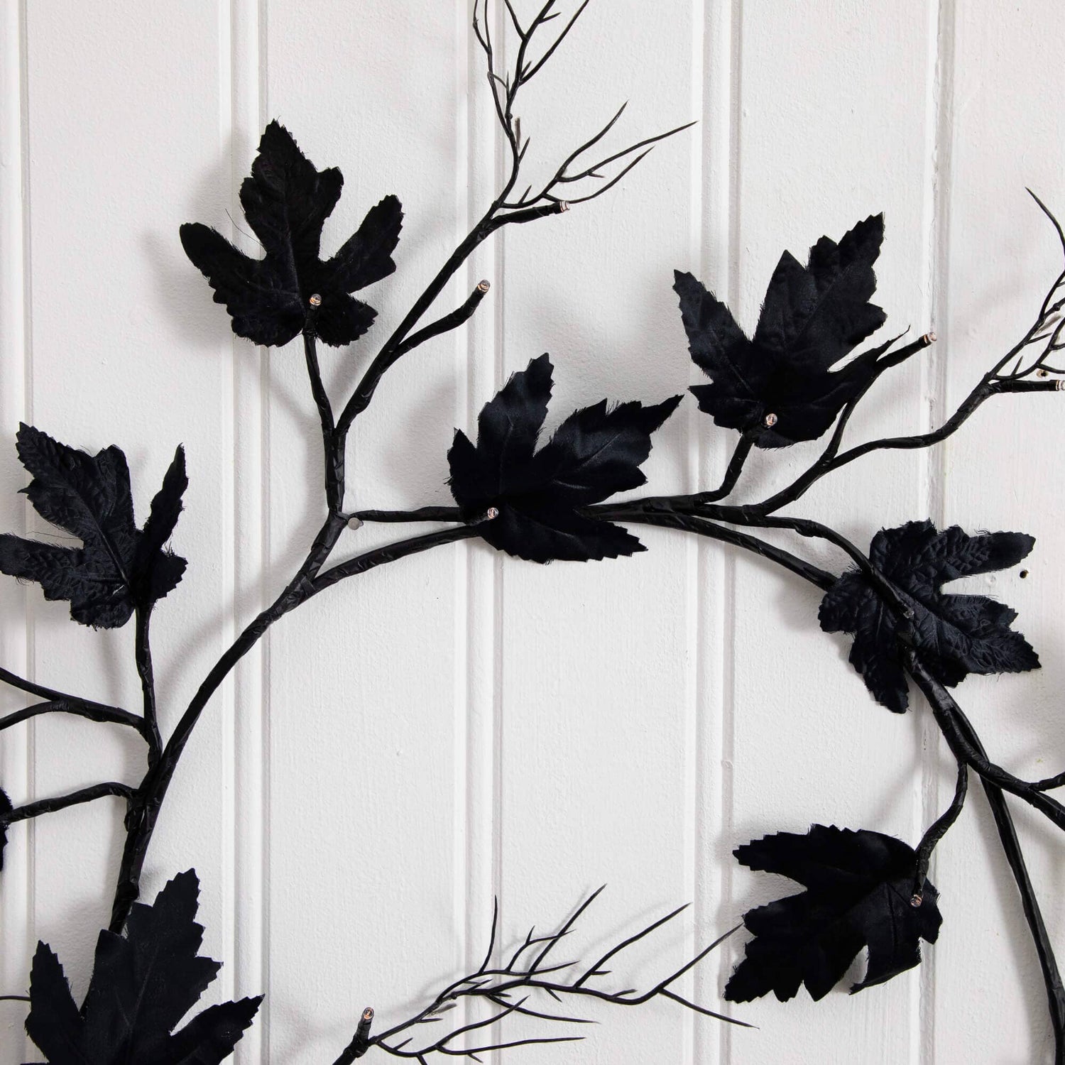 6.5' Pre-Lit Artificial Halloween Black Maple Garland with 48 Orange & Purple LED Lights