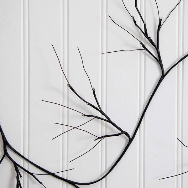 6.5' Pre-Lit Artificial Halloween Black Twig Garland with 48 Purple LED Lights
