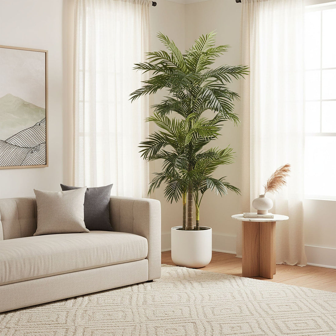 living room palm plants Nearly Natural 6.5' Golden Cane Palm Silk Tree