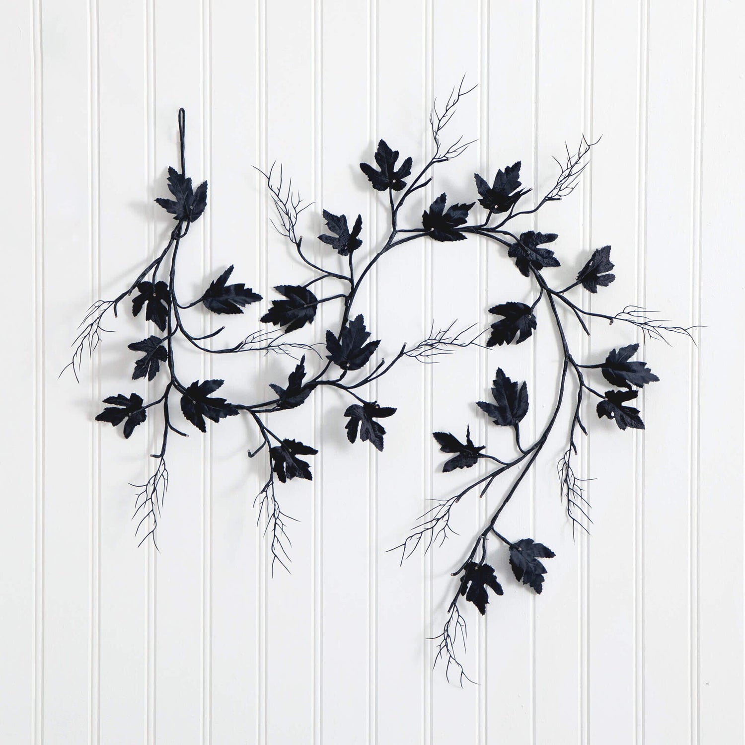 6.5' Pre-Lit Artificial Halloween Black Maple Garland with 48 Orange & Purple LED Lights