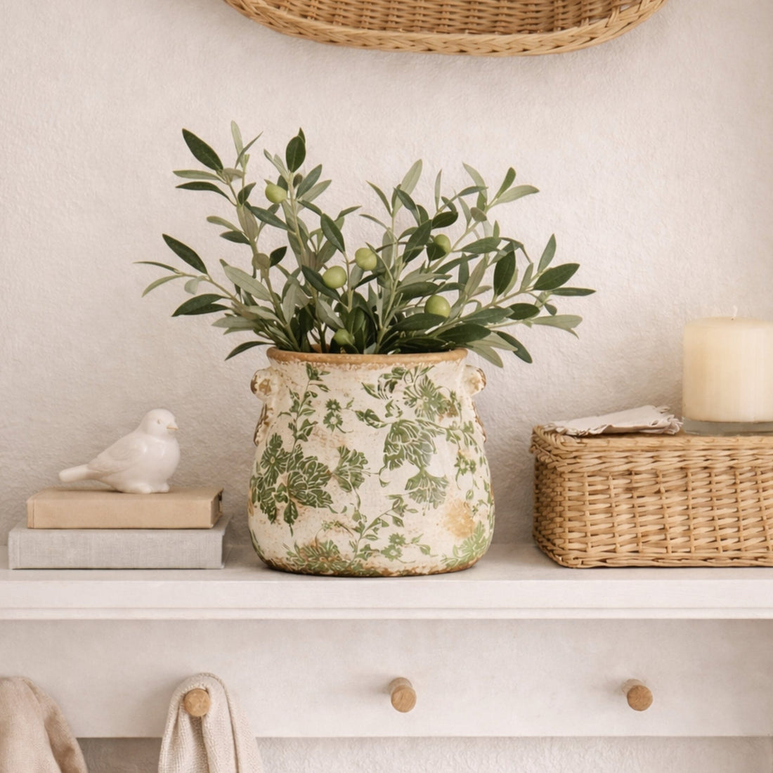 green ceramic flower pots 6.5” Tuscan Ceramic Green Scroll Planter
