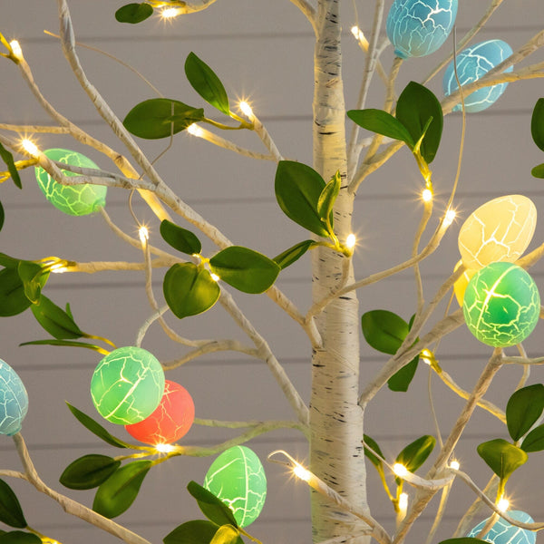 6' Pre-Lit Artificial Blooming Easter Egg Twig Tree with 24 Warm White LED Lights