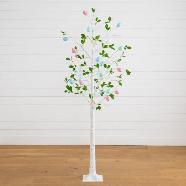 6' Pre-Lit Artificial Blooming Easter Egg Twig Tree with 24 Warm White LED Lights