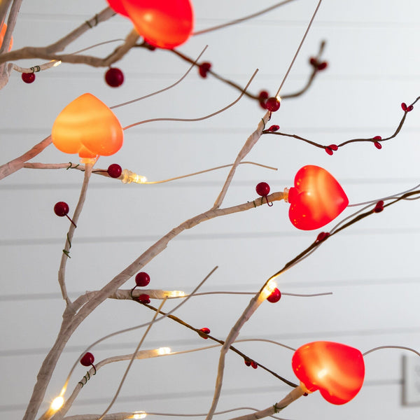 6' Pre-Lit Artificial Valentine's Day Twig Tree with 96 Heart Shaped LED Lights and Red Berries