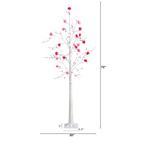 6' Pre-Lit Artificial Valentine's Day Twig Tree with 96 Heart Shaped LED Lights and Red Berries