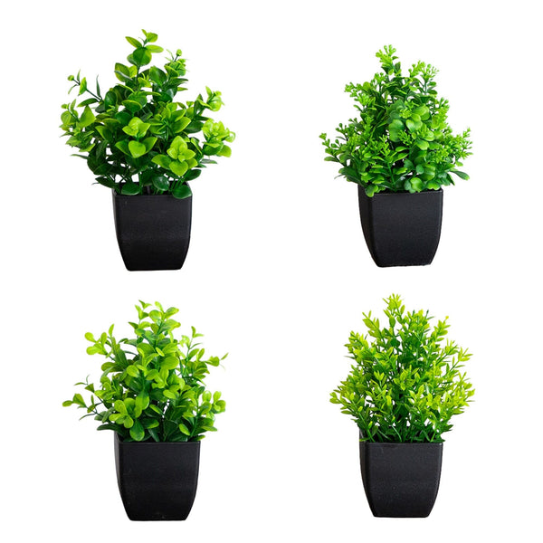 7” Artificial Assorted Green Plant in Black Square Pot - Set of 4