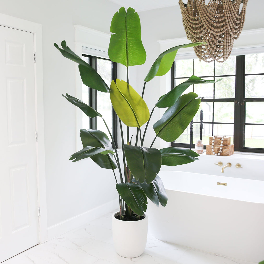 bird of paradise plant indoor artificial 7' Artificial Bird of Paradise Tree in Stone Planter