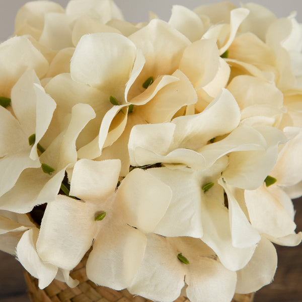 7” Artificial Cream Hydrangea Arrangement in Woven Basket