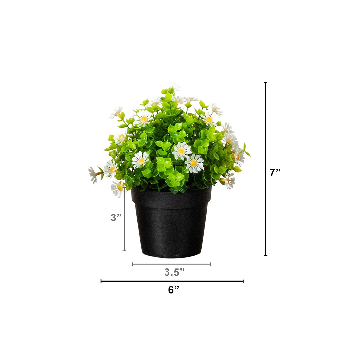 7" Artificial Daisy Plant in Black Pot - Set of 3