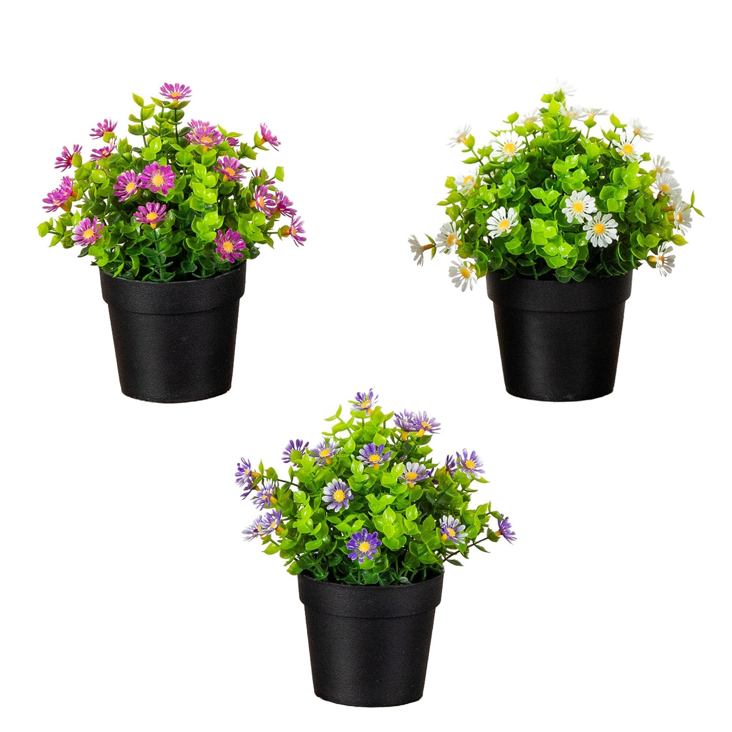 7" Artificial Daisy Plant in Black Pot - Set of 3
