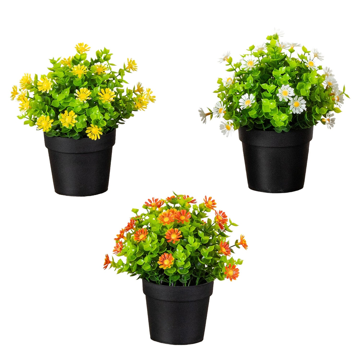 7" Artificial Daisy Plant in Black Pot - Set of 3