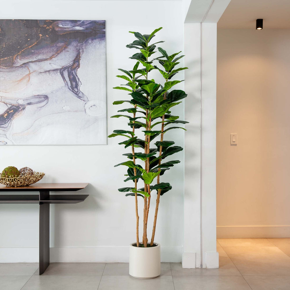 7' Artificial Fiddle Leaf Tree in Decorative White Planter
