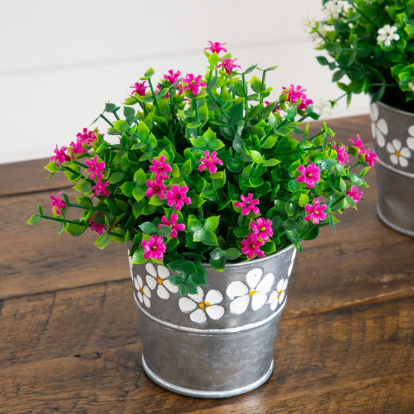 7” Artificial Flowering Mini Daisy Plant in Decorative Daisy Tin Planter -Set of 3