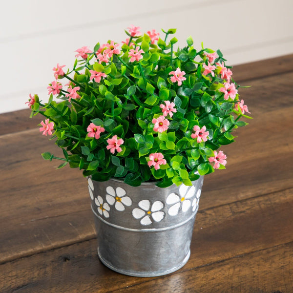 7” Artificial Flowering Mini Daisy Plant in Decorative Daisy Tin Planter -Set of 3