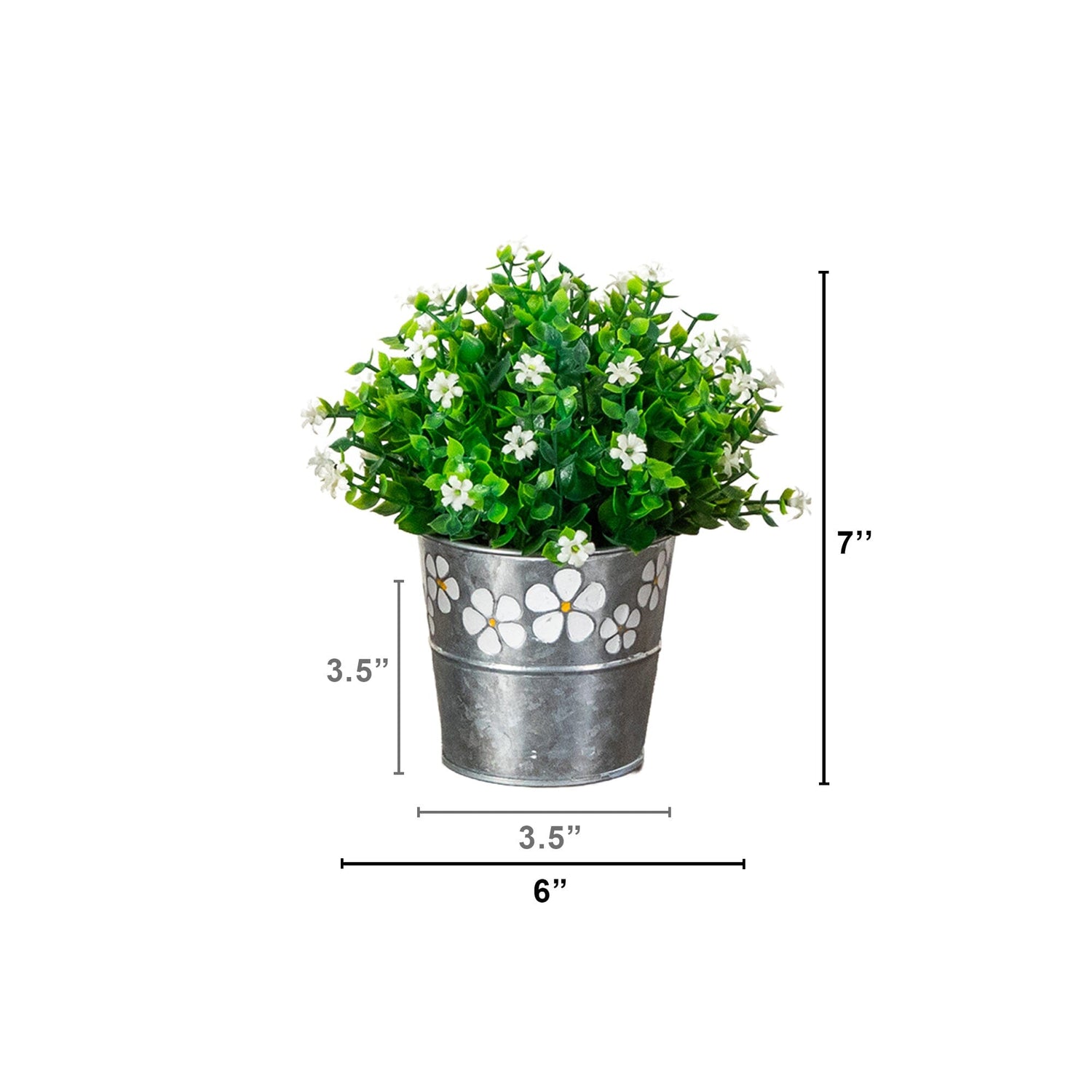 7” Artificial Flowering Mini Daisy Plant in Decorative Daisy Tin Planter -Set of 3