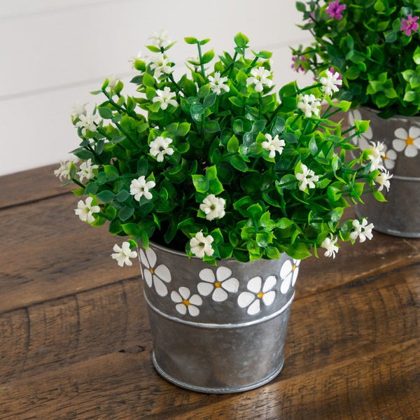 7” Artificial Flowering Mini Daisy Plant in Decorative Daisy Tin Planter -Set of 3