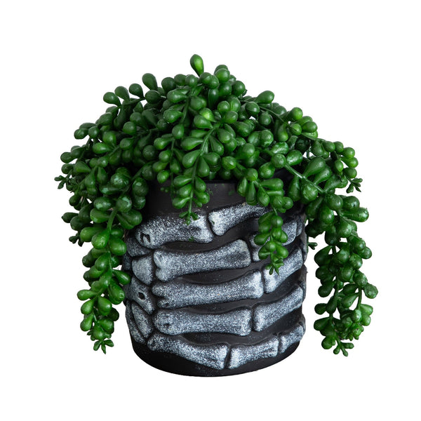 7” Artificial Halloween String of Pearls in Skeleton Hand Planter