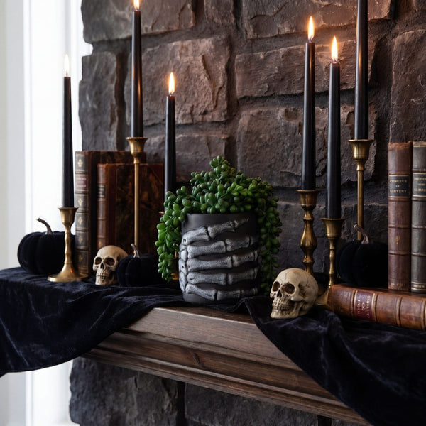7” Artificial Halloween String of Pearls in Skeleton Hand Planter