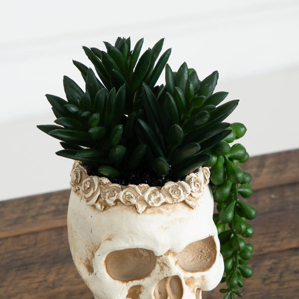 7” Artificial Halloween Succulent Garden in Skull Planter - Set of 2