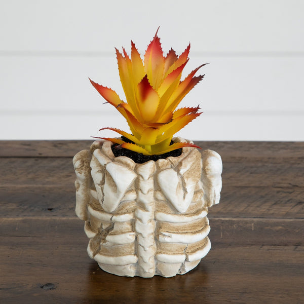 7” Artificial Halloween Succulent Plant in Skeleton Planter