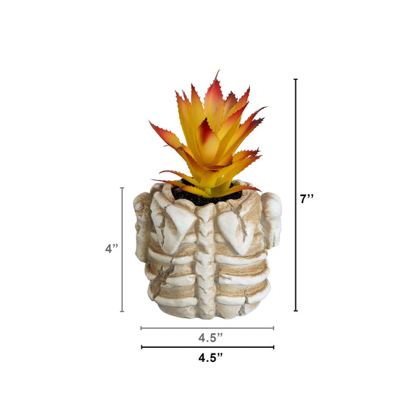 7” Artificial Halloween Succulent Plant in Skeleton Planter