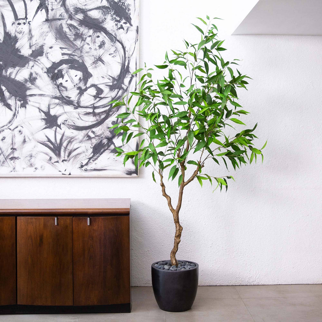 real eucalyptus plant indoor 7' Artificial Long Leaf Greco Eucalyptus Tree with Real Touch Leaves