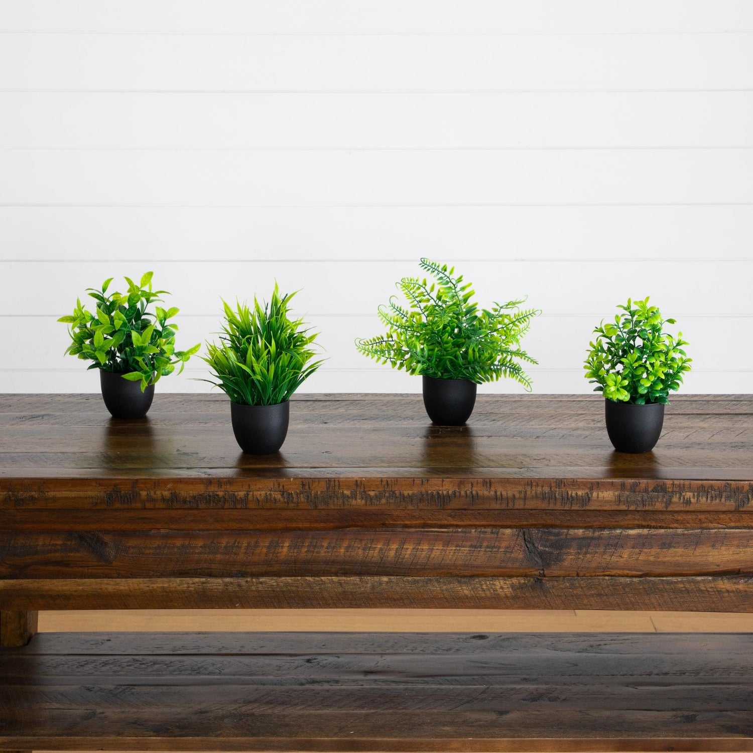 7” Artificial Mixed Botanical Plant in Black Square Pot - Set of 4