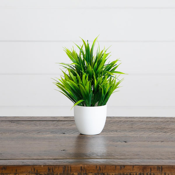 7” Artificial Mixed Evergreen Plant in White Round Pot - Set of 3