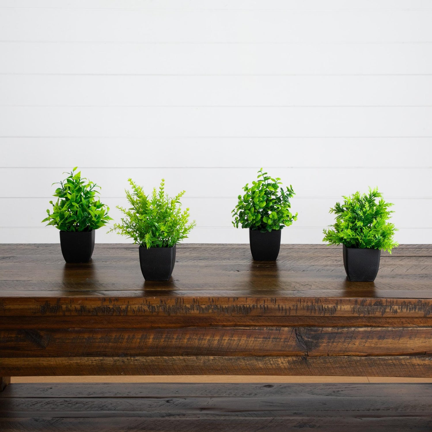 7” Artificial Mixed Topiary Plant in Black Square Pot - Set of 4