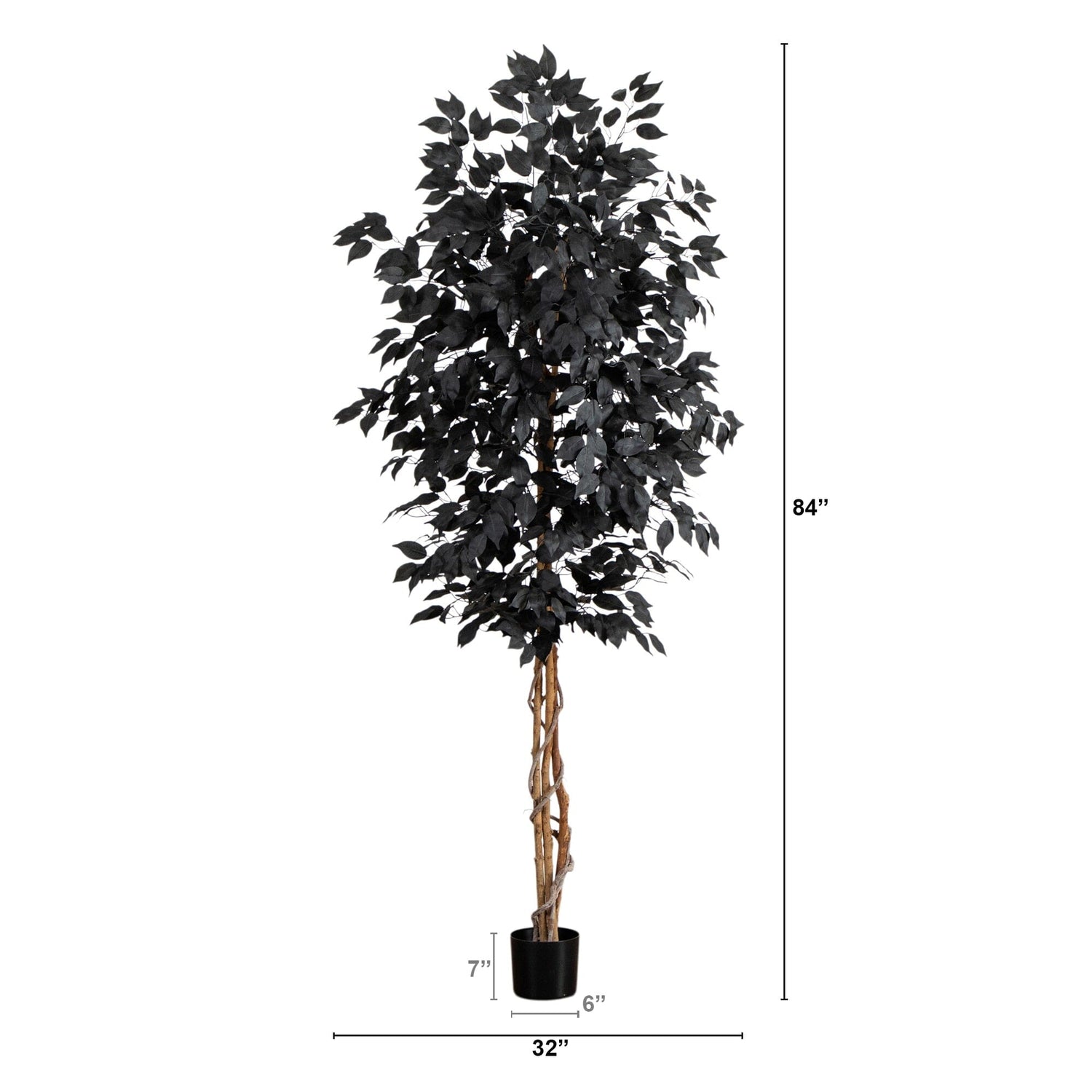 7' Artificial Hallloween Black Ficus Tree with Natural Trunk