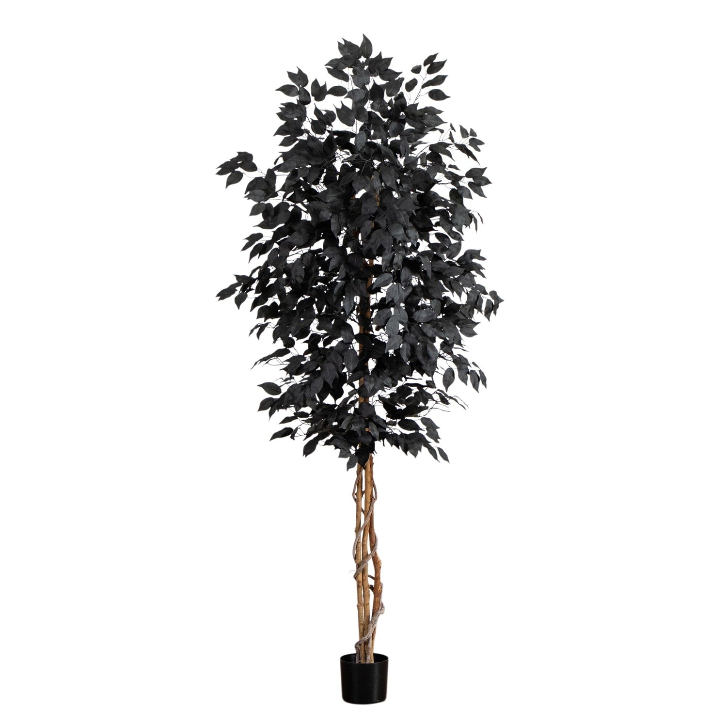 7' Artificial Hallloween Black Ficus Tree with Natural Trunk
