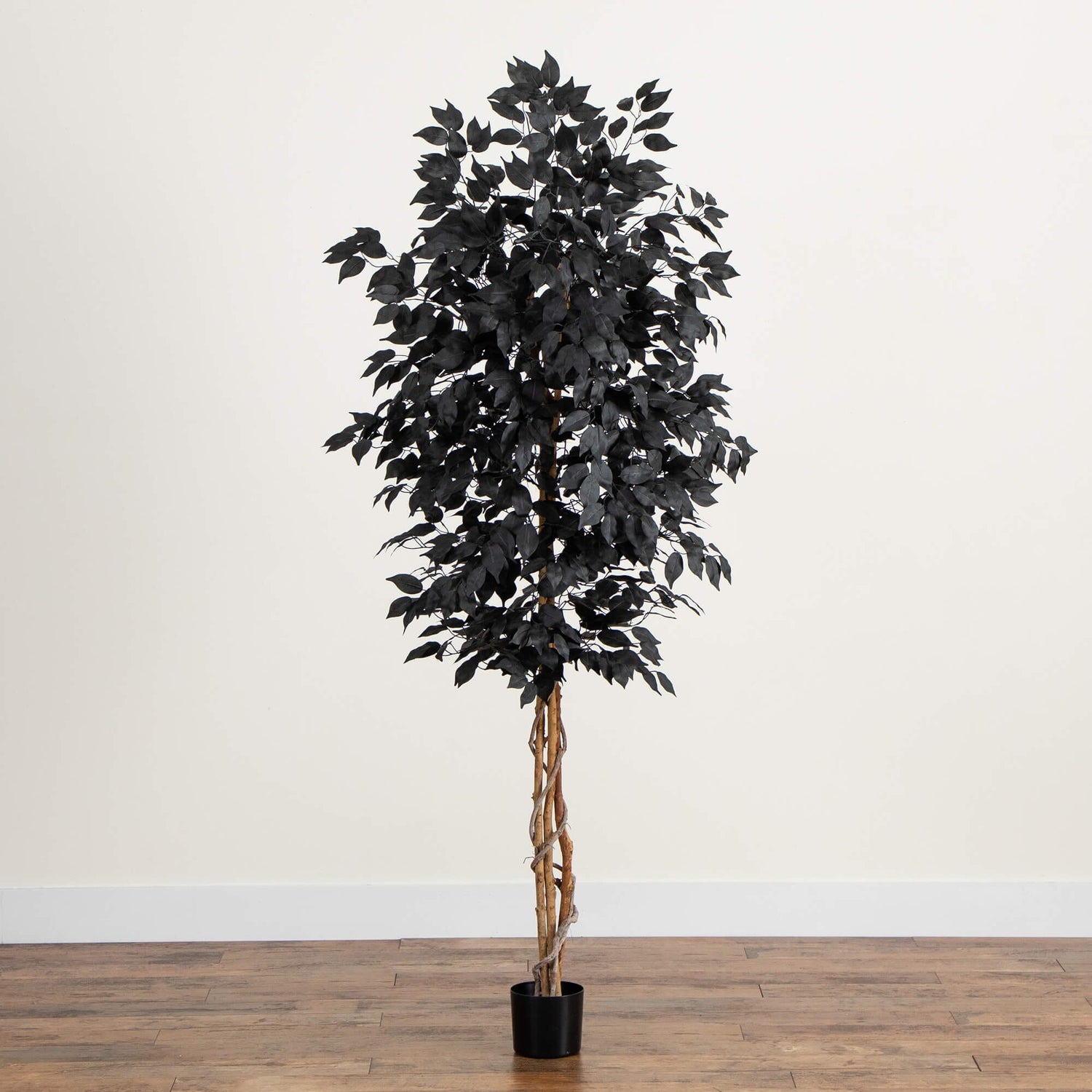 7' Artificial Hallloween Black Ficus Tree with Natural Trunk