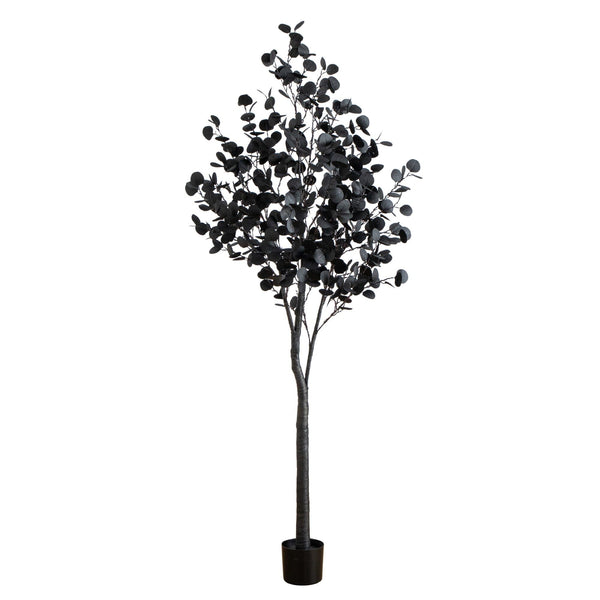 7' Pre-Lit Artificial Halloween Black Eucalyptus Tree with 420 Orange & Purple LED Lights