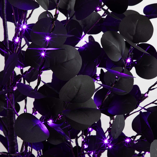 7' Pre-Lit Artificial Halloween Black Eucalyptus Tree with 420 Orange & Purple LED Lights