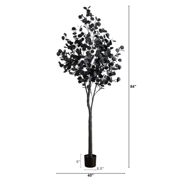 7' Pre-Lit Artificial Halloween Black Eucalyptus Tree with 420 Orange & Purple LED Lights