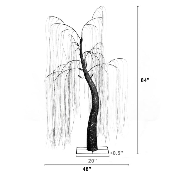 7' Pre-Lit Artificial Halloween Black Willow Tree with 600 Purple and Orange Dual Color LED Lights