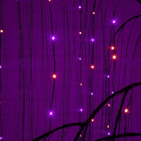 7' Pre-Lit Artificial Halloween Black Willow Tree with 600 Purple and Orange Dual Color LED Lights