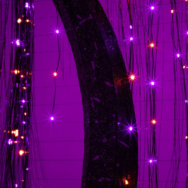 7' Pre-Lit Artificial Halloween Black Willow Tree with 600 Purple and Orange Dual Color LED Lights