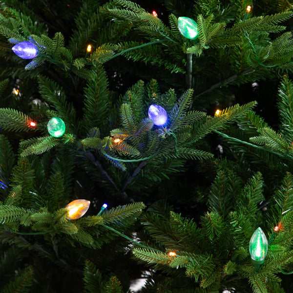 7' Pre-Lit Artificial Luxembourg Pine Christmas Tree with 340 Multicolored Traditional Bulb LED Lights