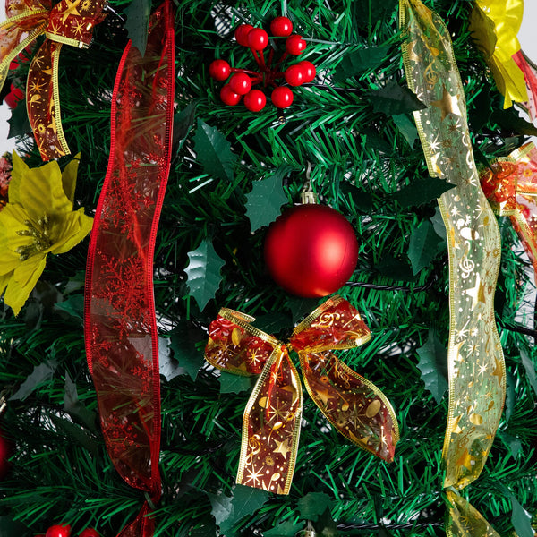 7' Pre-Lit Artificial Pop up Christmas Tree with Red & Gold Ornaments, Ribbons and 180 Warm White LED Lights