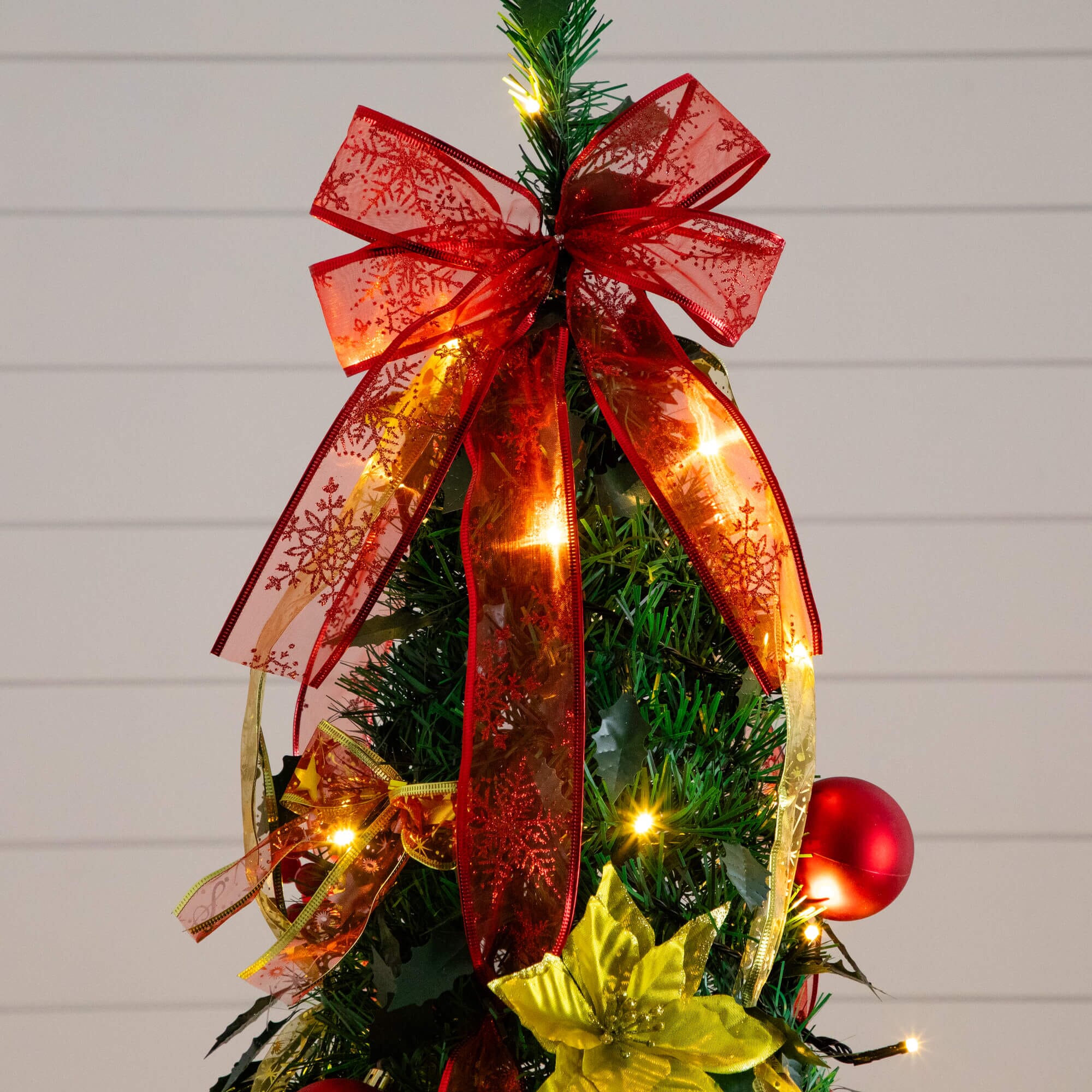 7' Pre-Lit Artificial Pop up Christmas Tree with Red & Gold